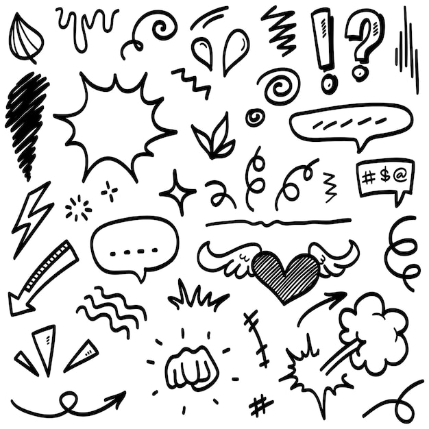 Doodle linie Strzałki, okręgi i krzywe wektorręcznie rysowane elementy projektu na białym tle dla ilustracji wektorowych infografiki