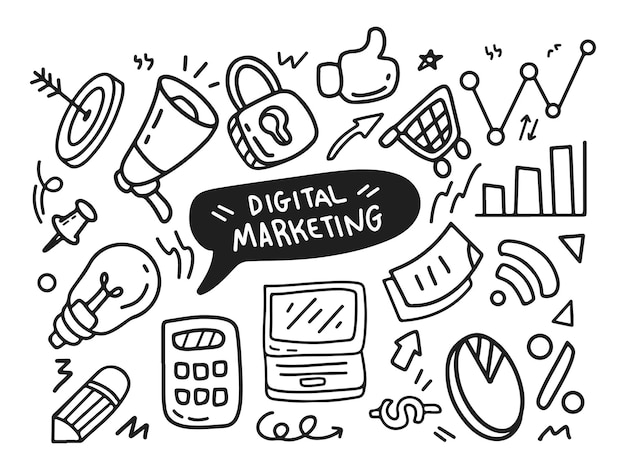 Doodle motyw marketingu cyfrowego