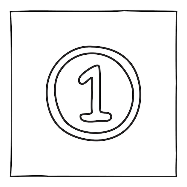 Plik wektorowy doodle odznaka medal ze wstążką i numer 1 ikona ręcznie rysowane z cienką czarną linią. na białym tle. ilustracja wektorowa