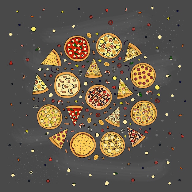 Doodle Pizza Ze Składnikami W Kółku