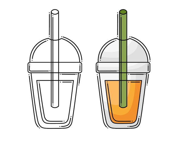 Doodle Płaska Linia Clipart. Proste Szkło Wektor Przy Drinku. Wszystkie Obiekty Są Odmalowane.