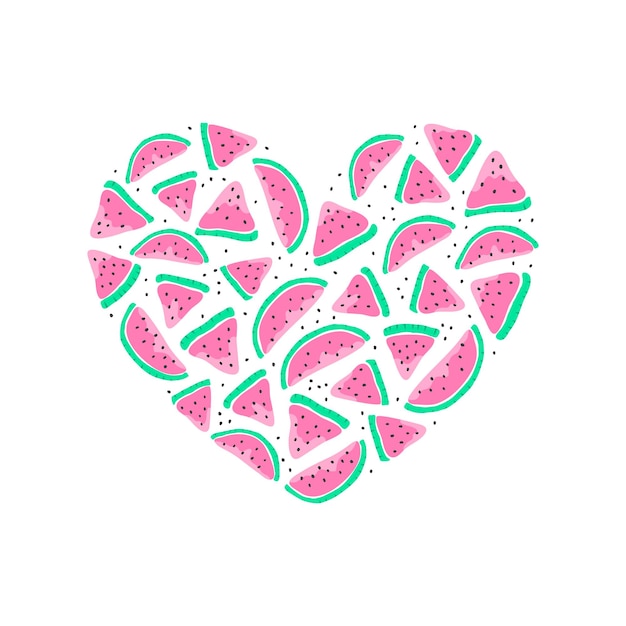 Plik wektorowy doodle plasterki arbuza i nasiona w sercu