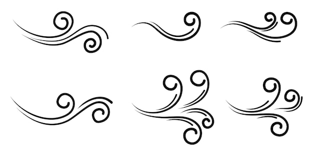 Doodle podmuch wiatru na białym tle na białym tle. ręcznie rysowane ilustracji wektorowych.