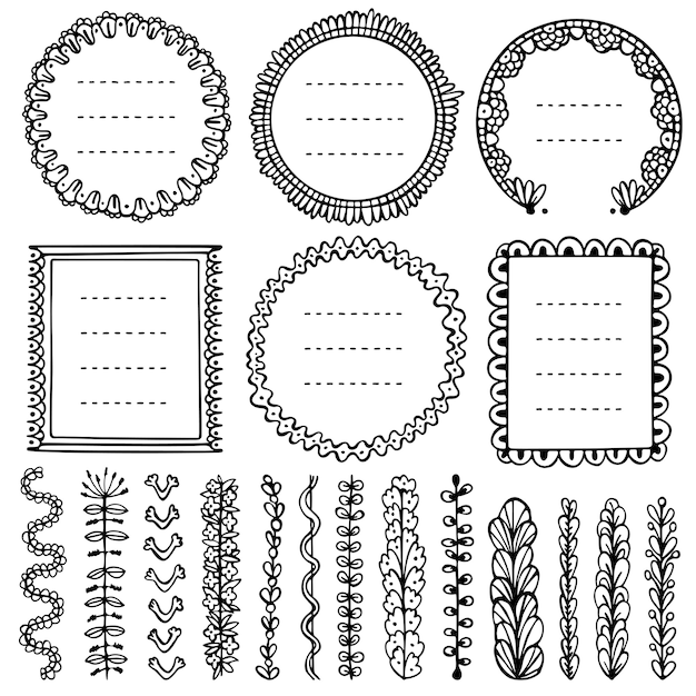 Plik wektorowy doodle ramki winiety i przekładki do pamiętnika dziennika punktorów