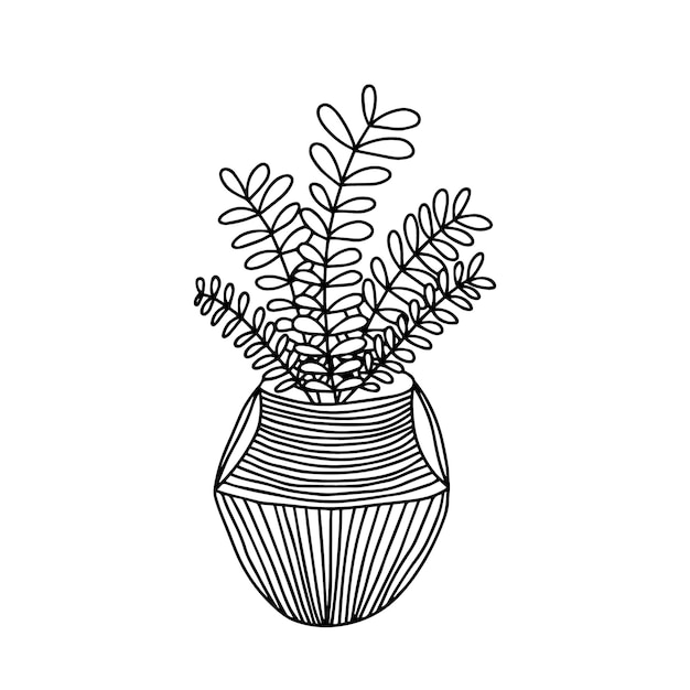 Doodle roślina doniczkowa w ilustracji doniczkowej Wektor domowy kwiat
