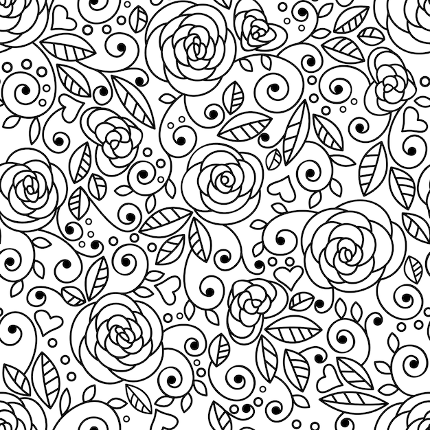 Doodle róże bezszwowe wzór lineart