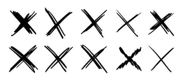 Doodle scribble krzyże do przekreślenia lub oznaczenia zestawu tekstu x znak szkic styl znaki zaprzeczenia izolowane na