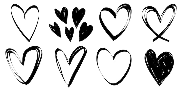 Doodle serca na zestawie ręcznie narysowany styl symbol miłości ilustracja wektorowa