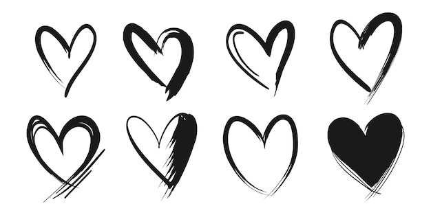 Doodle serca na zestawie ręcznie narysowany styl symbol miłości ilustracja wektorowa
