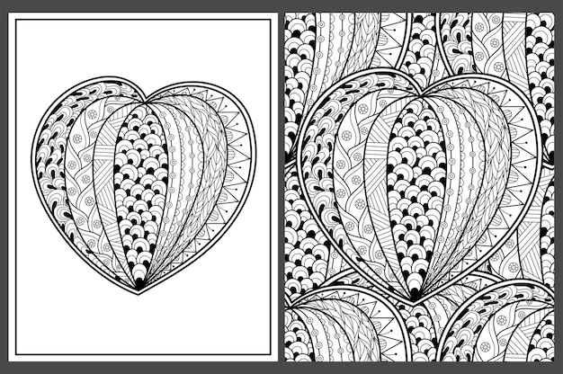 Doodle Serce W Stylu Zentangle Kolorowanki W Formacie Us Letter Czarno-biały Wzór Miłości