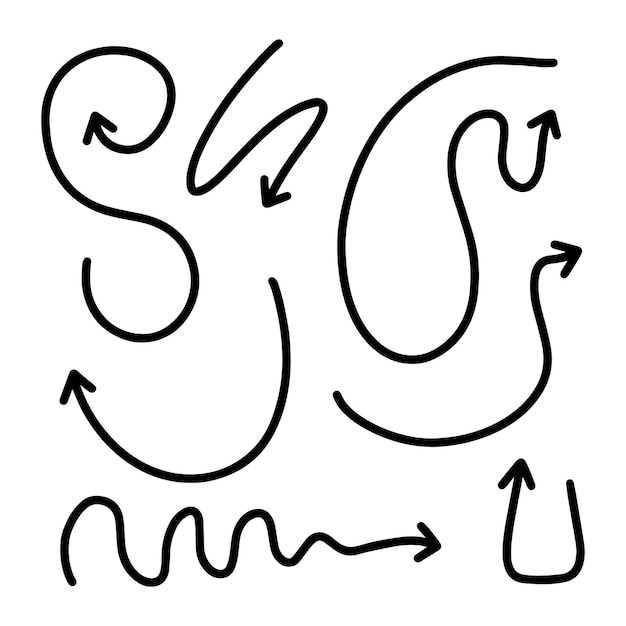 Doodle strzałki kierunkowe ustawione liniowo