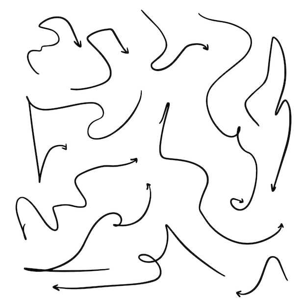 Plik wektorowy doodle strzałki kierunkowe ustawione liniowo