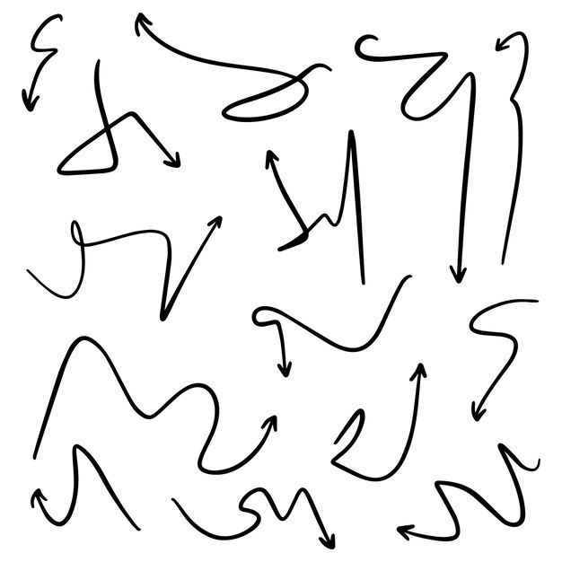 Doodle strzałki kierunkowe ustawione liniowo