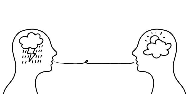 Plik wektorowy doodle styl szkicu ludzi sylwetka głowy koncepcja psychoterapii ręcznie narysowana ilustracja