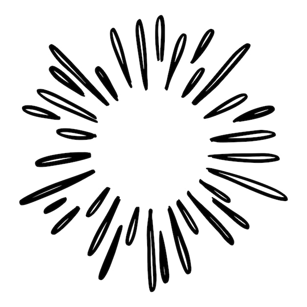 Doodle styl szkicu Starburst sunburst Element Fajerwerki Czarne promienie Efekt wybuchu komiksu Promieniujące promieniowe linie kreskówka ręcznie rysowane ilustracja do projektowania koncepcyjnego