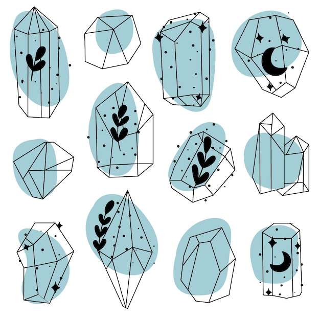 Plik wektorowy doodle szkic kryształów. zbieranie minerałów