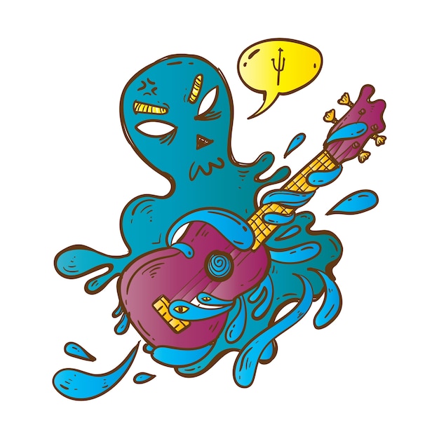 Doodle Szkic Potwora Wody Guardian Gra Na Gitarze