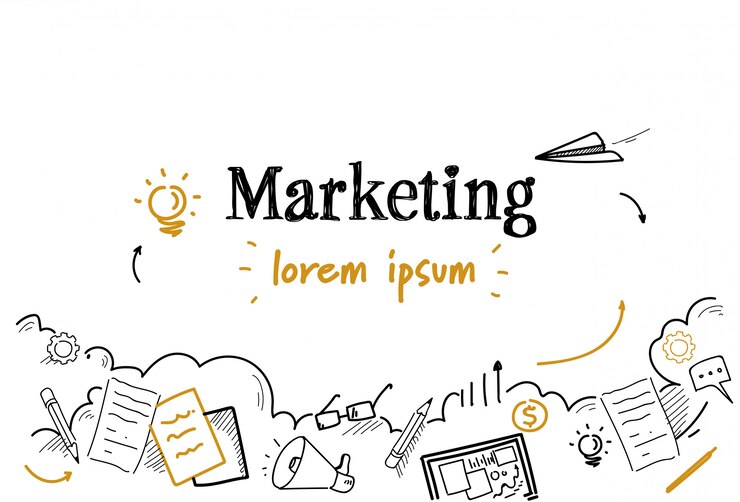Wektor doodle szkic strategii marketingowej na białym tle