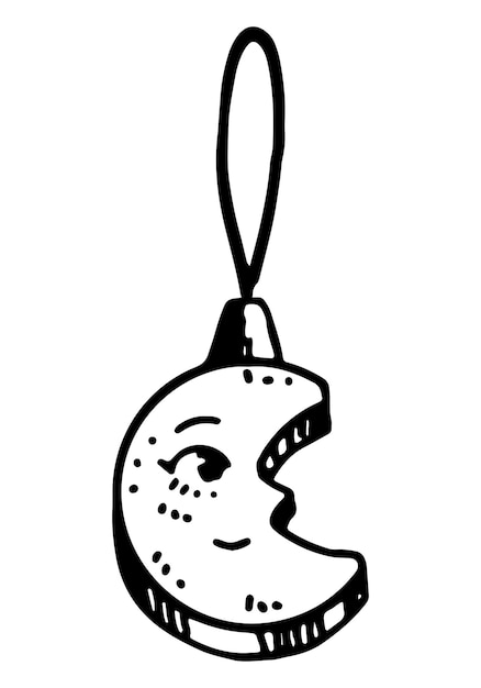 Plik wektorowy doodle szklanego księżyca na wstążce zarys rysunku dekoracji choinki ręcznie rysowane ilustracji wektorowych pojedynczy clipart na białym tle