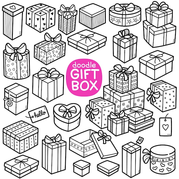 Doodle Wektor Zestaw Gift Box