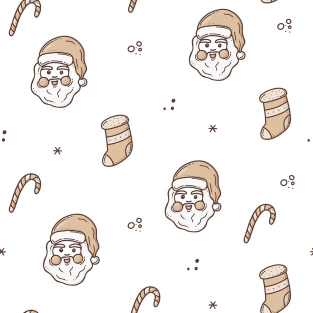 Doodle wzór kolorowe świąteczne cukierki obsady Santa i dekoracje na beżowym tle Wektor ręcznie rysowane stylu cartoon szczęśliwego nowego roku kolor Boho