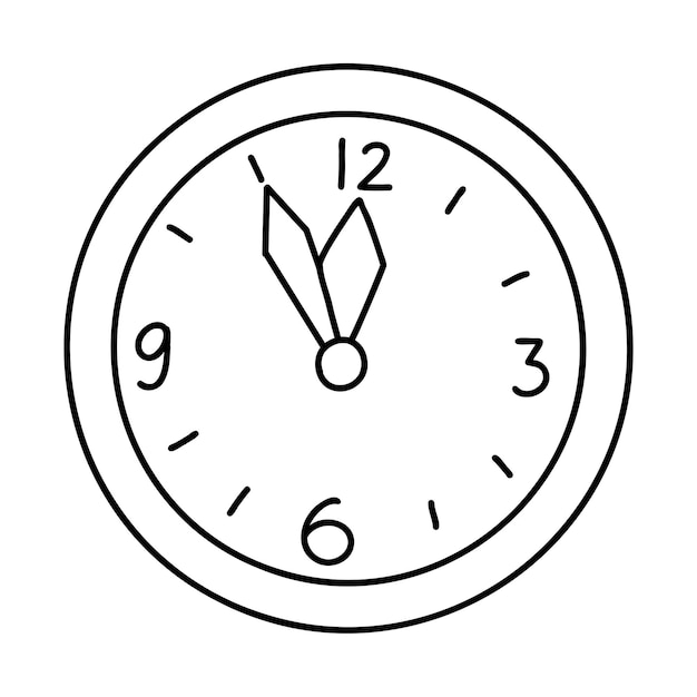 Plik wektorowy doodle zegar świąteczny lub nowy rok pokazuje od pięciu minut do dwunastu element kreskówka wektor szkic ilustracja czarny zarys sztuki do projektowania stron internetowych ikona druku kolorowanki