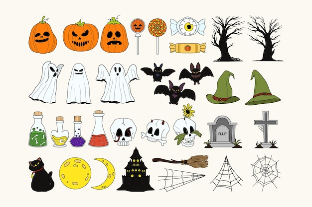 Plik wektorowy doodle zestaw ilustracji halloween