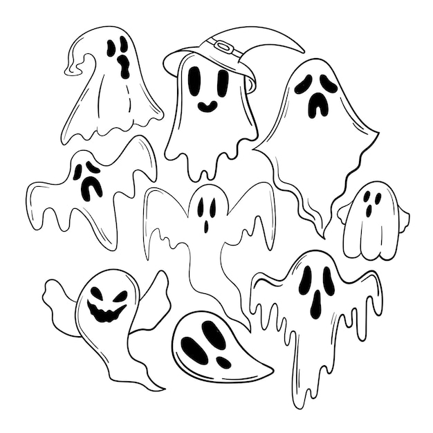 Doodle zestaw naklejki słodki duch na halloween