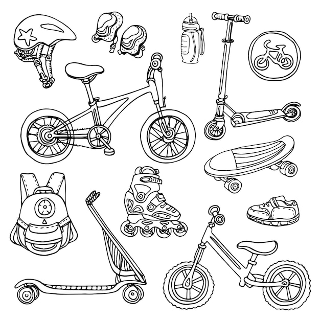 Plik wektorowy doodle zestaw ręcznie rysowane sportowe elementy dla dzieci