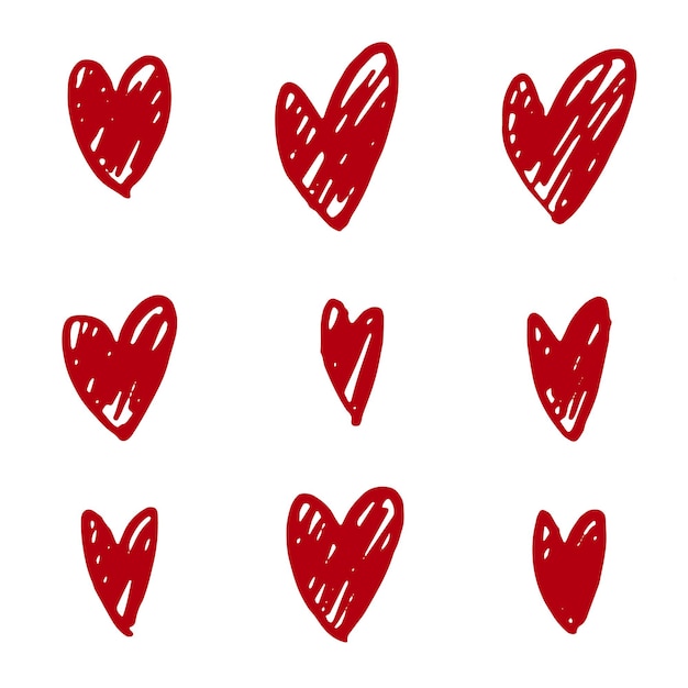 Doodle zestaw serc zestaw ręcznie narysowanych serc miłości na białym tle symbol miłości święto miłości grafika wektorowa
