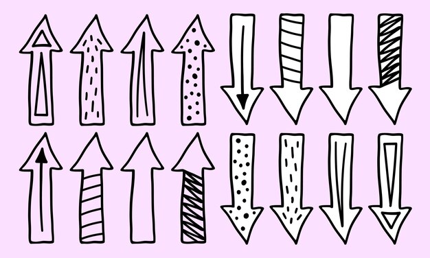 Plik wektorowy doodle zestaw strzałek kolorowe i czarne strzałki ilustracja wektorowa