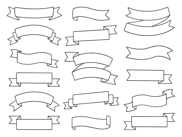 Plik wektorowy doodle zestaw wstążek banery wstążki w stylu szkicu