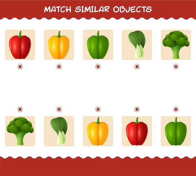 Dopasuj Podobne Warzywa Z Kreskówek. Dopasowanie Gry. Gra Edukacyjna Dla Dzieci W Wieku Przedszkolnym I Małych Dzieci
