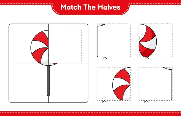 Dopasuj Połówki. Dopasuj Połówki Cukierków. Gra Edukacyjna Dla Dzieci, Arkusz Do Druku