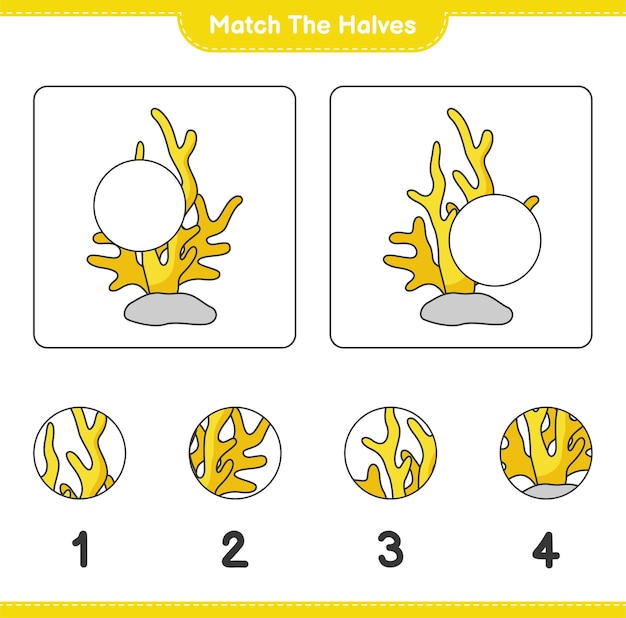 Dopasuj Połówki. Dopasuj Połówki Korala. Gra Edukacyjna Dla Dzieci, Arkusz Do Druku