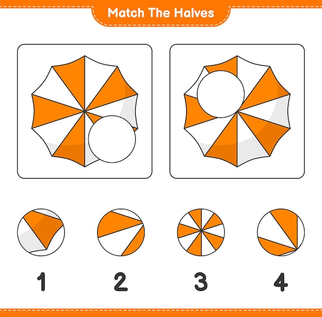 Dopasuj Połówki. Dopasuj Połówki Parasola Plażowego. Gra Edukacyjna Dla Dzieci, Arkusz Do Druku
