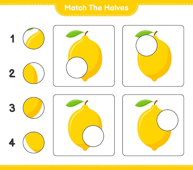 Dopasuj Połówki. Połącz Połówki Cytryny. Gra Edukacyjna Dla Dzieci, Arkusz Do Druku
