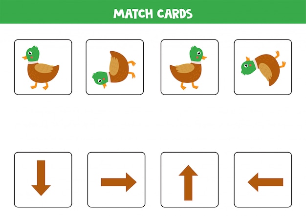 Dopasuj Strzałki Orientacyjne I Słodką Kreskówkową Kaczkę.