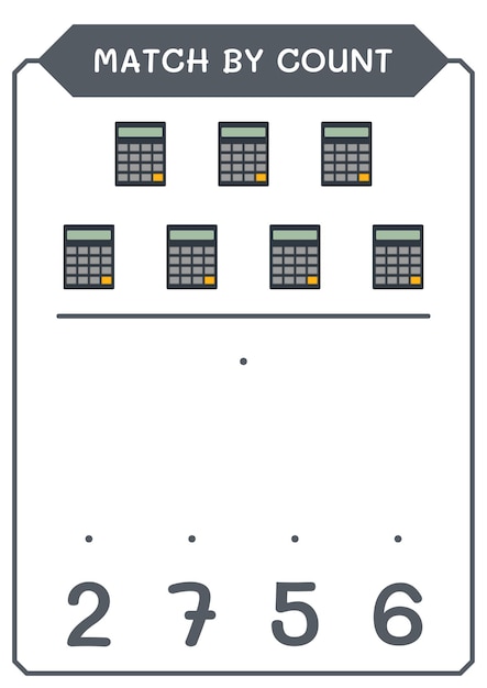 Dopasuj Według Liczby Kalkulator Gry Dla Dzieci Ilustracja Wektorowa Arkusz Do Druku