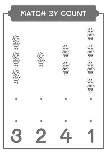 Dopasuj Według Liczby Kwiatów Gra Dla Dzieci Ilustracja Wektorowa Arkusz Do Wydrukowania