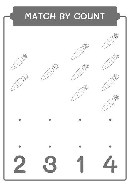 Dopasuj Według Liczby Marchewki Dla Dzieci Arkusz Do Druku Ilustracji Wektorowych