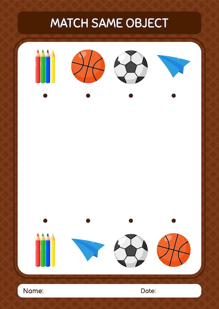 Plik wektorowy dopasuj z arkuszem ikony letniej gry z tym samym obiektem dla arkusza aktywności dla dzieci w wieku przedszkolnym