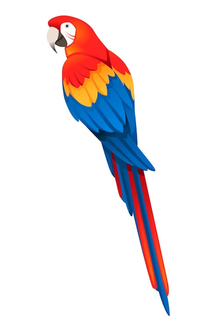 Plik wektorowy dorosły papuga ara czerwono-zielona ara siedzący (ara chloropterus) ptak kreskówka projekt płaski wektor ilustracja na białym tle.