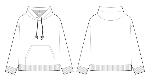 Dorywcza bluza z kapturem szkic techniczny CAD makieta szablon bluza z kapturem