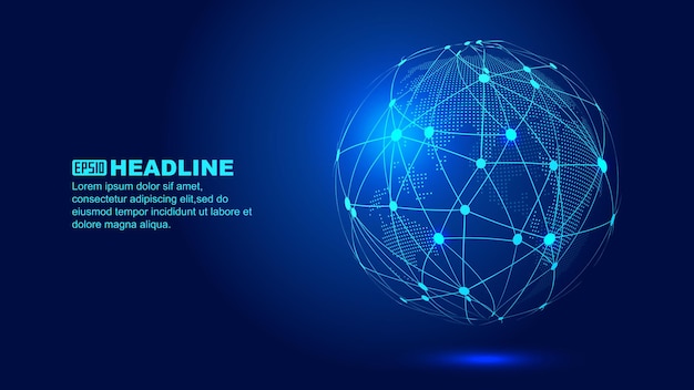 Dot line link cyfrowy skład ziemi ciemnoniebieski efekt technologii elementów wektora ziemi