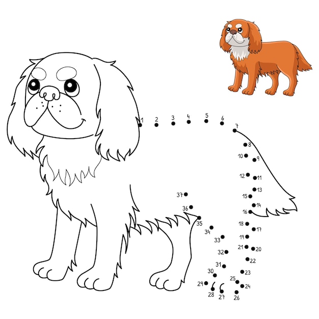 Plik wektorowy dot to dot king charles spaniel izolowana kolorowanka