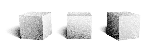 Dotwork 3D Cube tło Czarne kropki kropkowane kropkowane pole wektor
