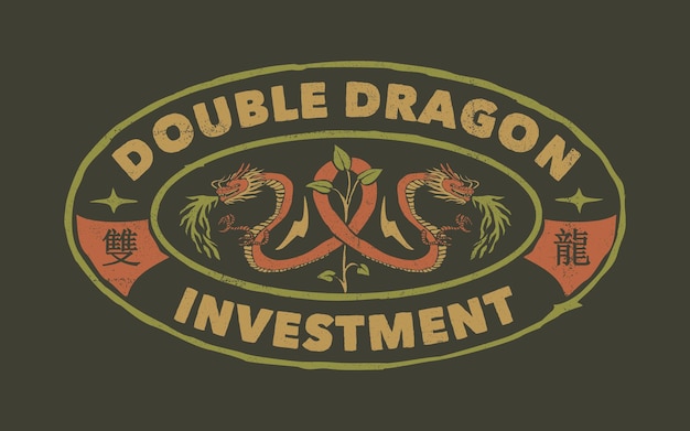 Double Dragon Inwestycyjna Stempel Znaczek Logo Vintage