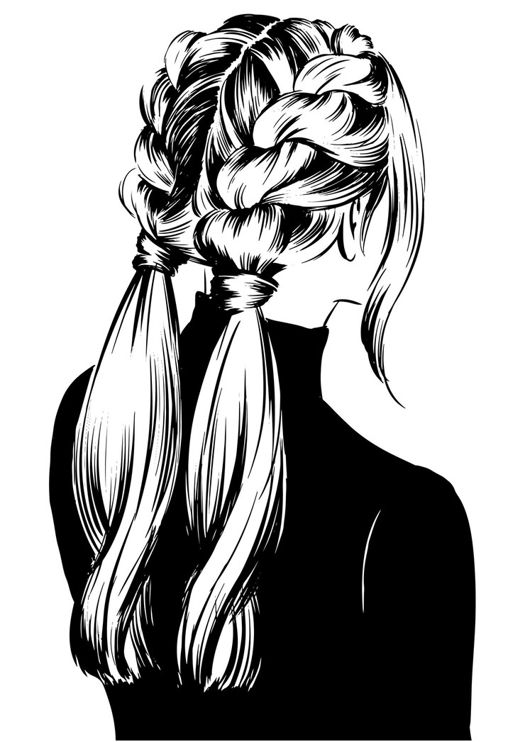 Wektor doublebraided updo fryzura kobieta w czarnym golfie
