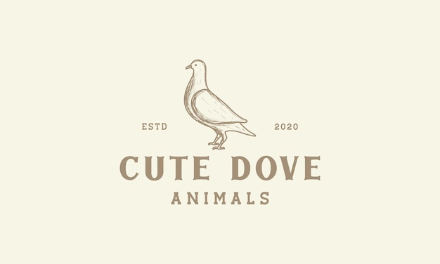 Dove Linia Grawerowane Vintage Logo Wektor Ikona Ilustracja Projektu